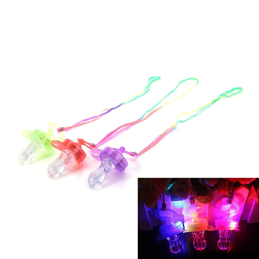Glowing Flashing LED Pacifier Whistle Night Light Up Blinking Joke Pacifier Toy LED Pacifier Party Rave Soft Necklace