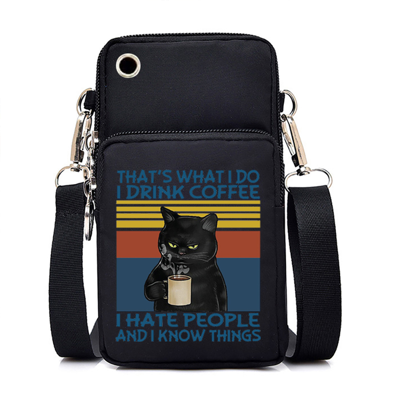 Black Cat Bag Women Men Mobile Phone Bag Crossbody Universal Xiaomi/huawei/iphone Ect Black Cat Purse Wristlet Shoulder Bag