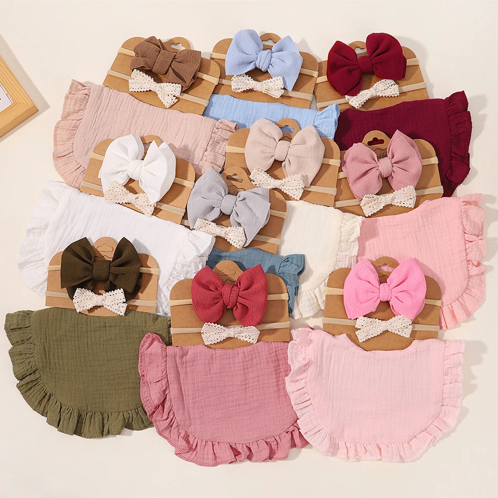 1/3Pcs Baby Headband Saliva 2025 Towel Set Floral Print Newborn Double Side Bibs new Boys Girls Bandana Burp Cloths Feeding Smock Stuff