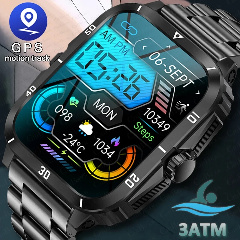 3ATM Waterproof Swimming Smart Watch Men 430 mAh Battery Ultra Long Standby 1.96 inch Bluetooth Call SmartWatch For Android IOS