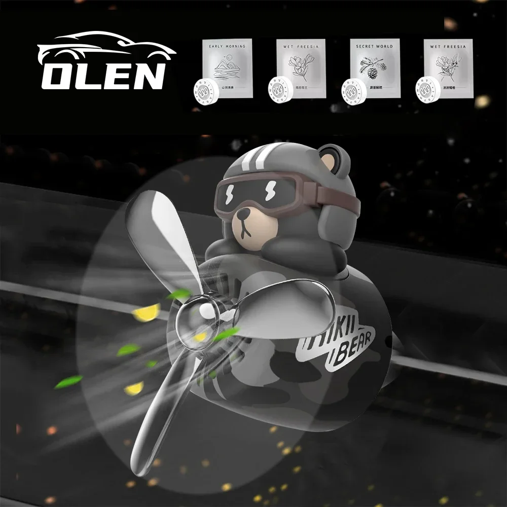 Car New Air Freshener Bear Pilot Car Interior Perfume Diffuser Rotating Propeller Outlet Vent Fragrance Magnetic Design Diffuse