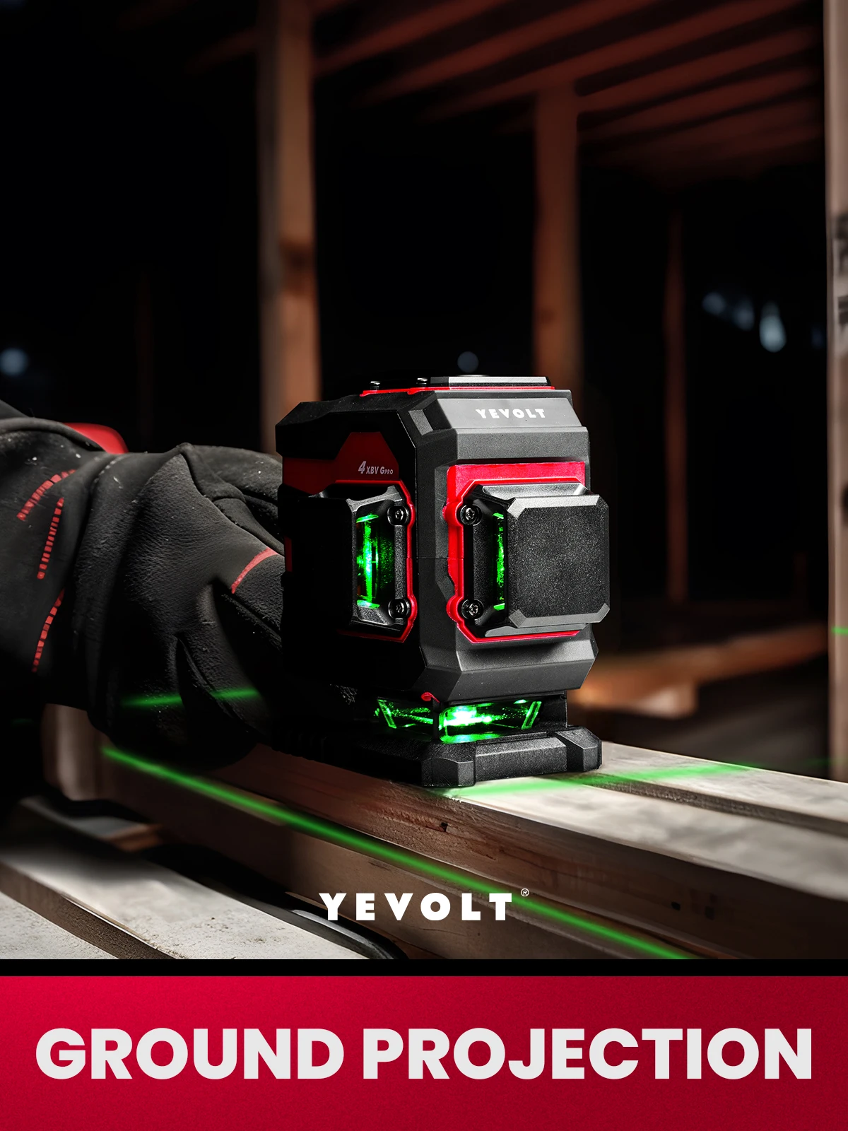 YEVOLT YVGLL4XS12TB2DP 3-Plane Green Beam Laser Level Kit 360 3D 12-Line Ground Line All Day Work Self-Leveling Measuring Tools