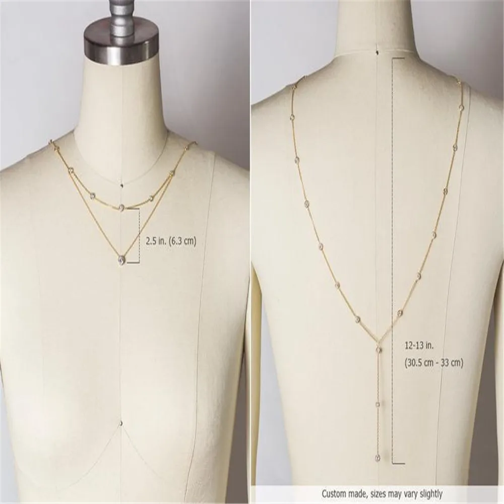 Crystal Choker Necklace For Women Wedding Back Long Tassel Drop Chain Sexy Back Body Chain Gold Color Rhinestone Body Jewelry