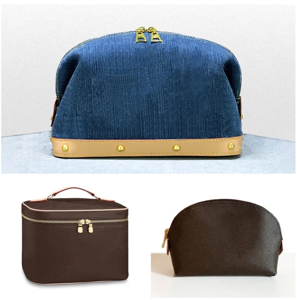 Designer Travel Cosmetic Bags Nice vanity Cosmetics case Luxury Womens Vintage Denim makeup bag toiletry bag Holdall Zipper Cosmetic Bag Clutch jean makeup pouch