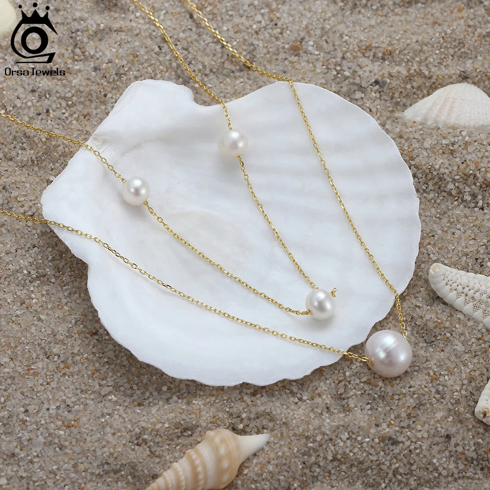 ORSA JEWELS 14K Gold 925 Sterling Silver Choker Pearl Necklace Handmade 5mm Natural Baroque Pearl Chain for Women Jewelry GPN35