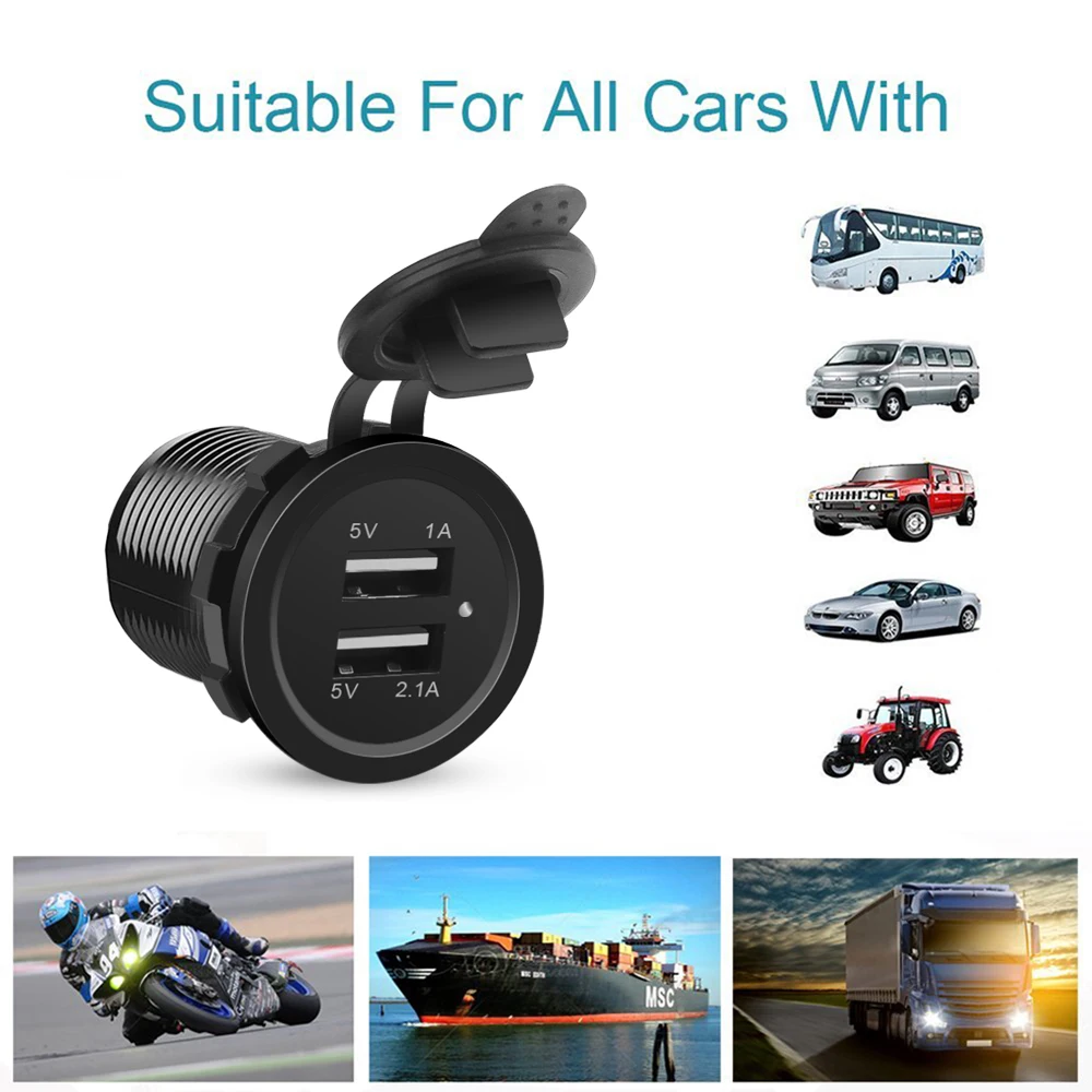 Car Waterproof Boat 12V Dual USB Power Charger Two Port Adapter Switch Socket Outlet Plug DC 12V 3.1A Panel Mount Fast Charge smile