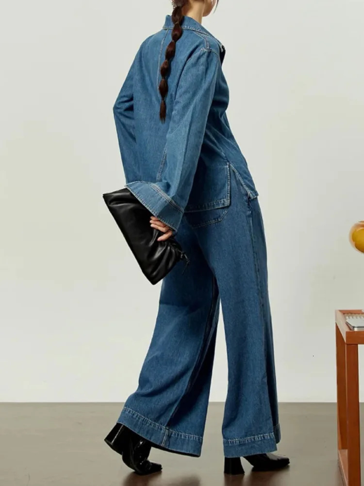 Home>Office>Womens Laundry 2-piece Set Womens V-neck Lanhua Shirt High Waist Loose Jeans Fall 241031