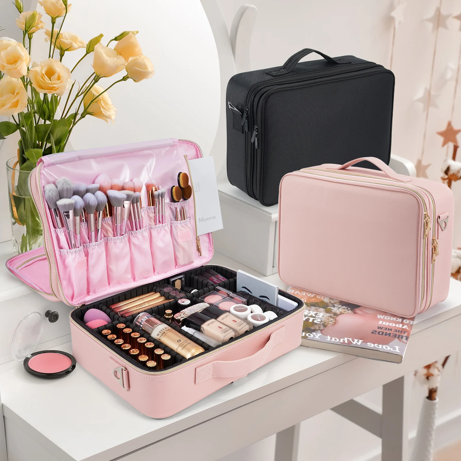 Professional makeup bag oversized makeup train box makeup brush organizer storage box handmade artist bag with divider 241031