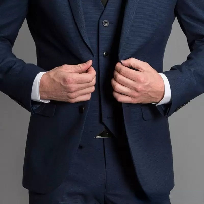 Navy Blue Male Suits Slim Fit Notched Lapel Wedding Tuxedos 3 Piece Sets Tailor Made Business Mens Costume (Blazer+Pants+Vest)