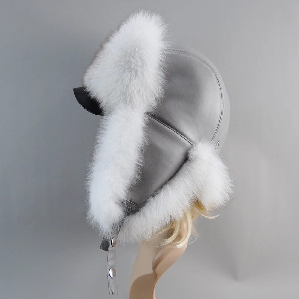 100% real fox fur hat for women Russian Wusanka pilot hunter snow skiing hat earmuffs winter raccoon fur bomber hat 241031
