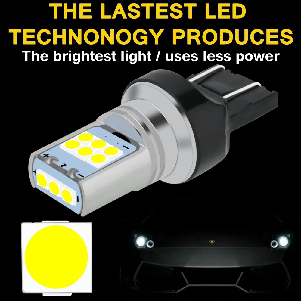 2PCS T20 LED W21/5W W21W Led Bulbs 7443 7440 Super Bright Car Brake Lamp WY21W Turn Signals Auto Reverse Light Red White Yellow