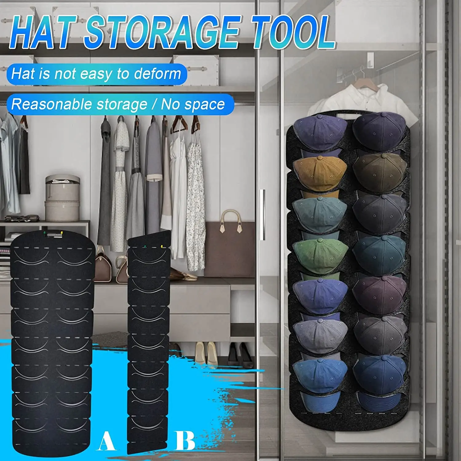 Baseball Hat Rack Door Hat Storage Holders Hanging Over the Door Baseball Cap Organizer with 14 Pockets Caps Display Rack