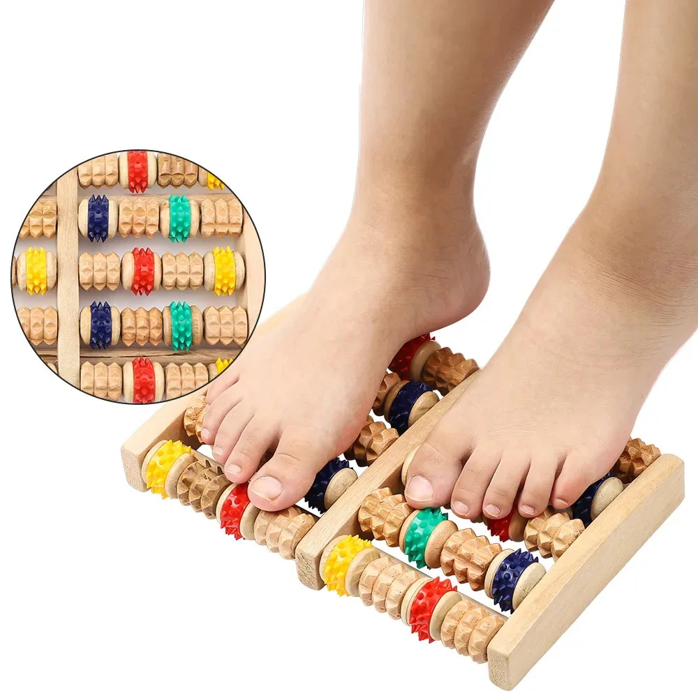 Acupressure Wooden Foot Roller For Pain Relief body Massage Heath Therapy 5 Row Wooden Foot Massager Feet Care 24.5x16cm