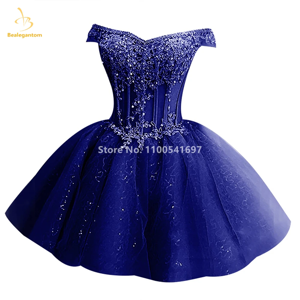 Bealegantom Lace Short Homecoming Dresses Beaded V Neck Tulle Off The Shoulder Prom Party Cocktail Gown Vestidos De Graudation