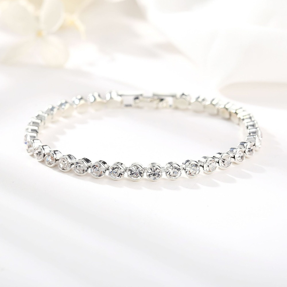 Luxury Crystal Tennis Bracelets For Women Wedding Gift Gold Silver Color Metal Roman Chain Bracelets Bangles Jewelry