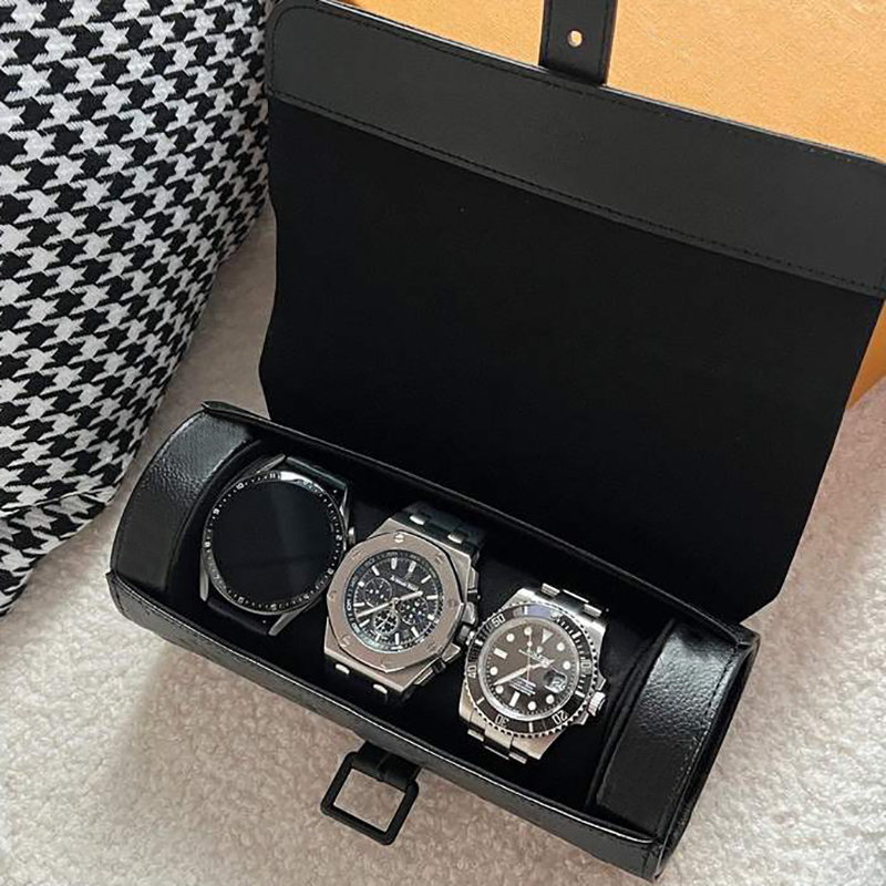 Classic 3 Watch Case Box Mens Designer Women Pouch Cover Bag Timepieces Travel Accessory Leather Trimmings Brown Black Flower Grid Leather Luxury Purse Case Roll