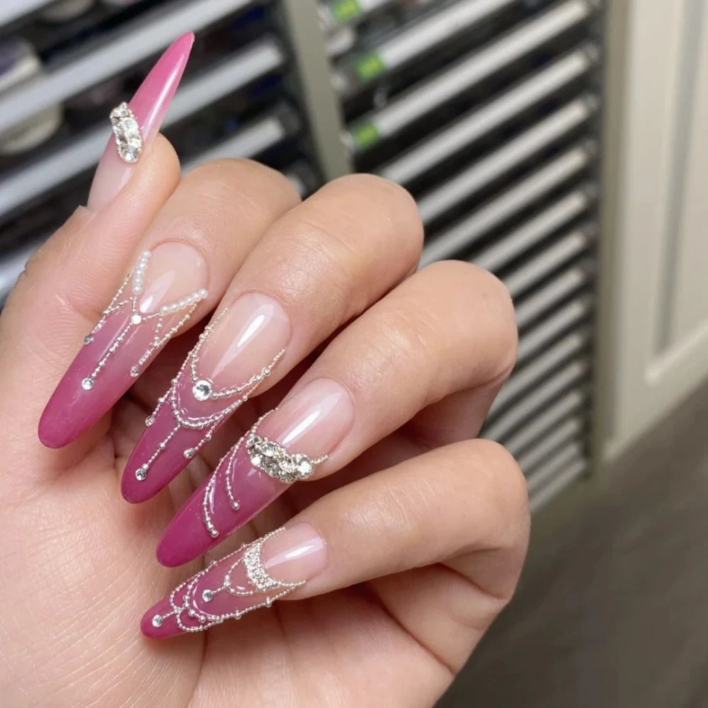 10 handmade items long almond fake nails French pink Christmas and Year limited edition nails nail n with set 241031