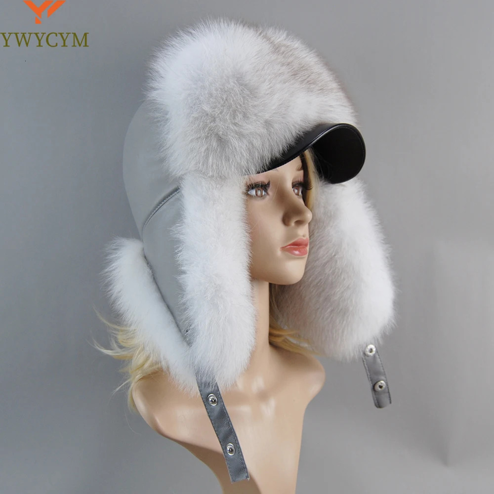 100% real fox fur hat for women Russian Wusanka pilot hunter snow skiing hat earmuffs winter raccoon fur bomber hat 241031