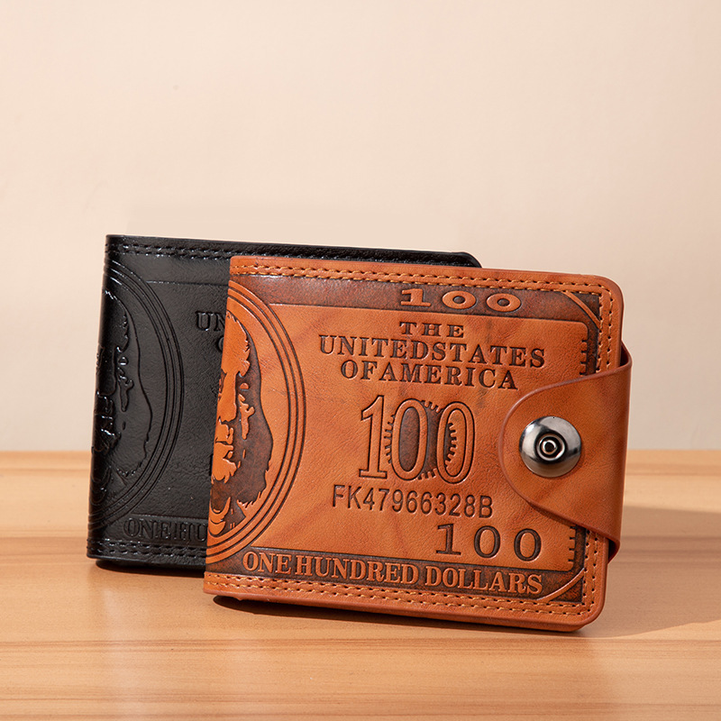Wallet Short Fashion Brand Personalized Beauty Money Men's Double Fold Buckle Multi Card Leather Clip Silver Bag