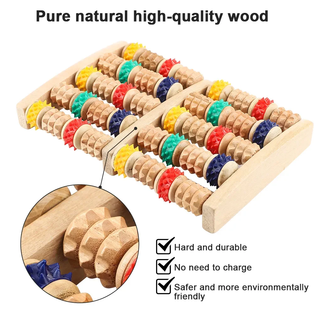 Acupressure Wooden Foot Roller For Pain Relief body Massage Heath Therapy 5 Row Wooden Foot Massager Feet Care 24.5x16cm