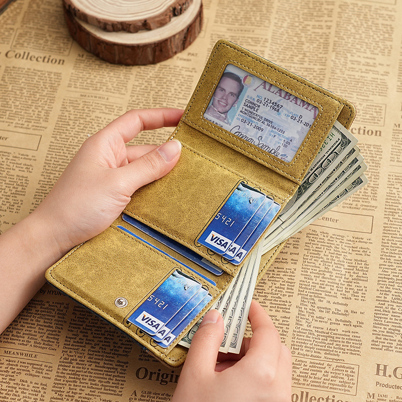 Canvas wallet short men's money with 30% discount, denim contrasting color small leather clip