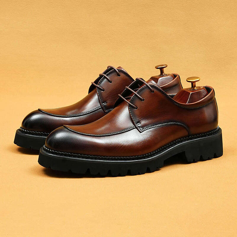 Business Casual For Men, Made Of Genuine Leather Cowhide, With Pointed Tips And A Thick British Sole Inside. Men's Shoes, Derby Shoes
