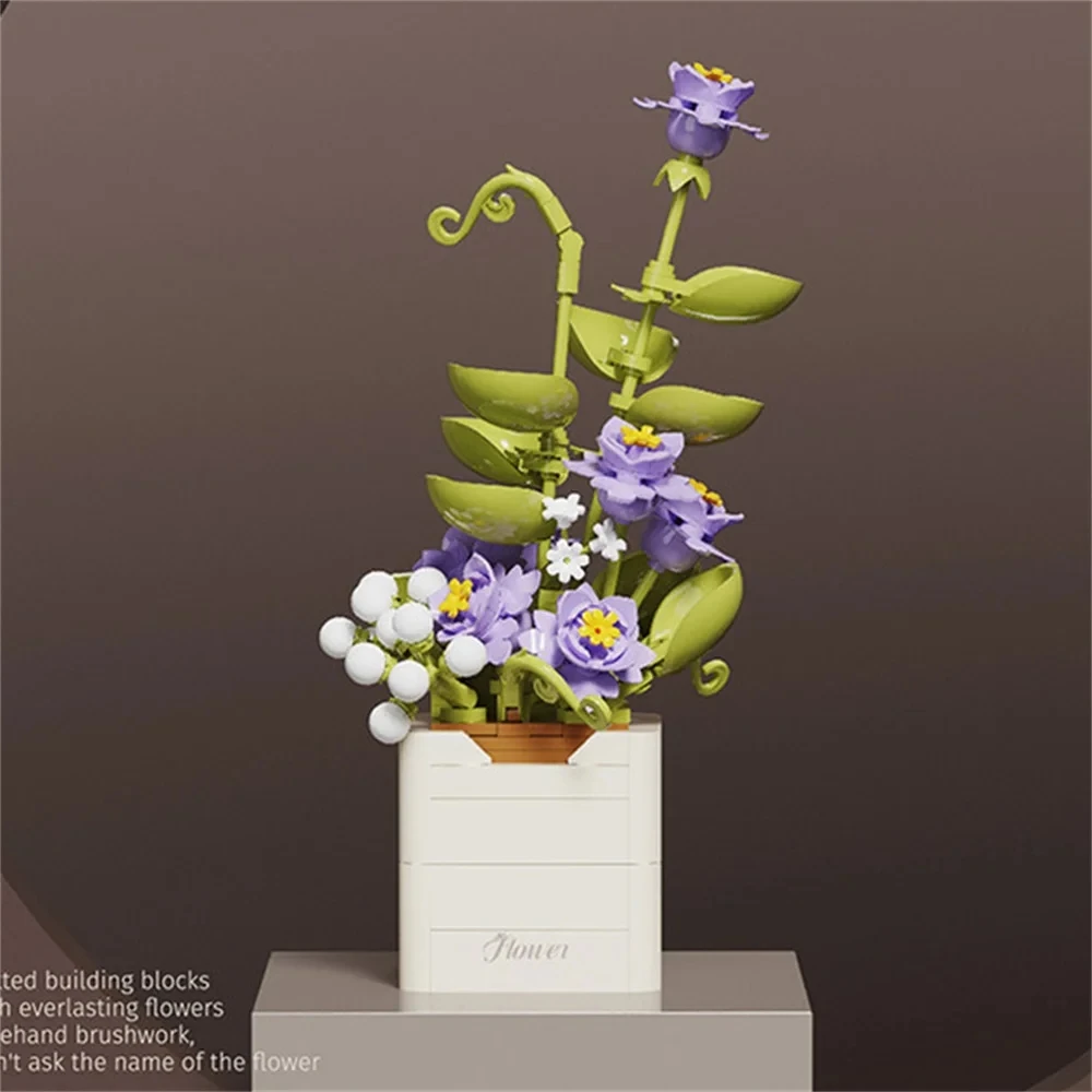 2024 City Creativity Flower Bouquet Flower Basket Potted Succulent Plants Model Mini Building Blocks Bricks Children'S Toys Gift