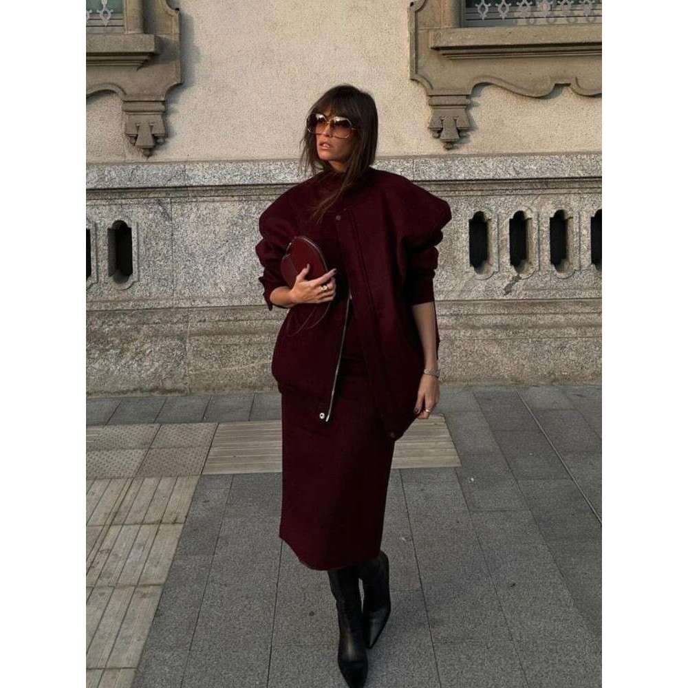 Round Neck Zipper Jersey Loose Casual Commute Woolen Baseball Uniform Pilot Jacket Top Autumn Winter New Women's Coat