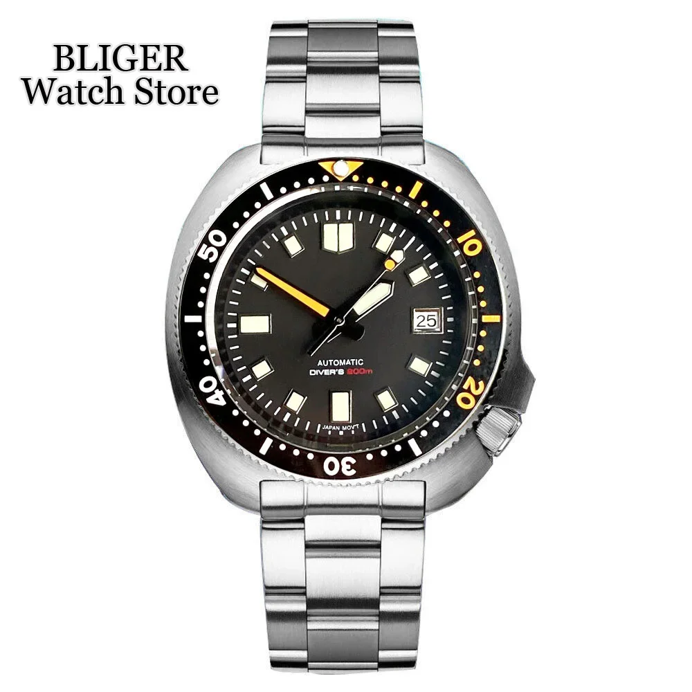 Tandorio NH35A C3 Lume Hands 44mm Automatic Men Diving Watch 200M Waterproof Sapphire Crystal Ceramic Insert Rubber Strap