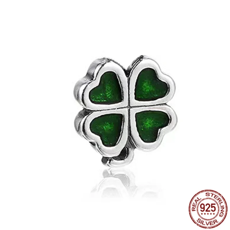 925 Sterling Silver Moth Orchid, Rose, Daisy Flowers Pendant Green Clover Charm Beads Fit Original Pandora Bracelet DIY Jewelry