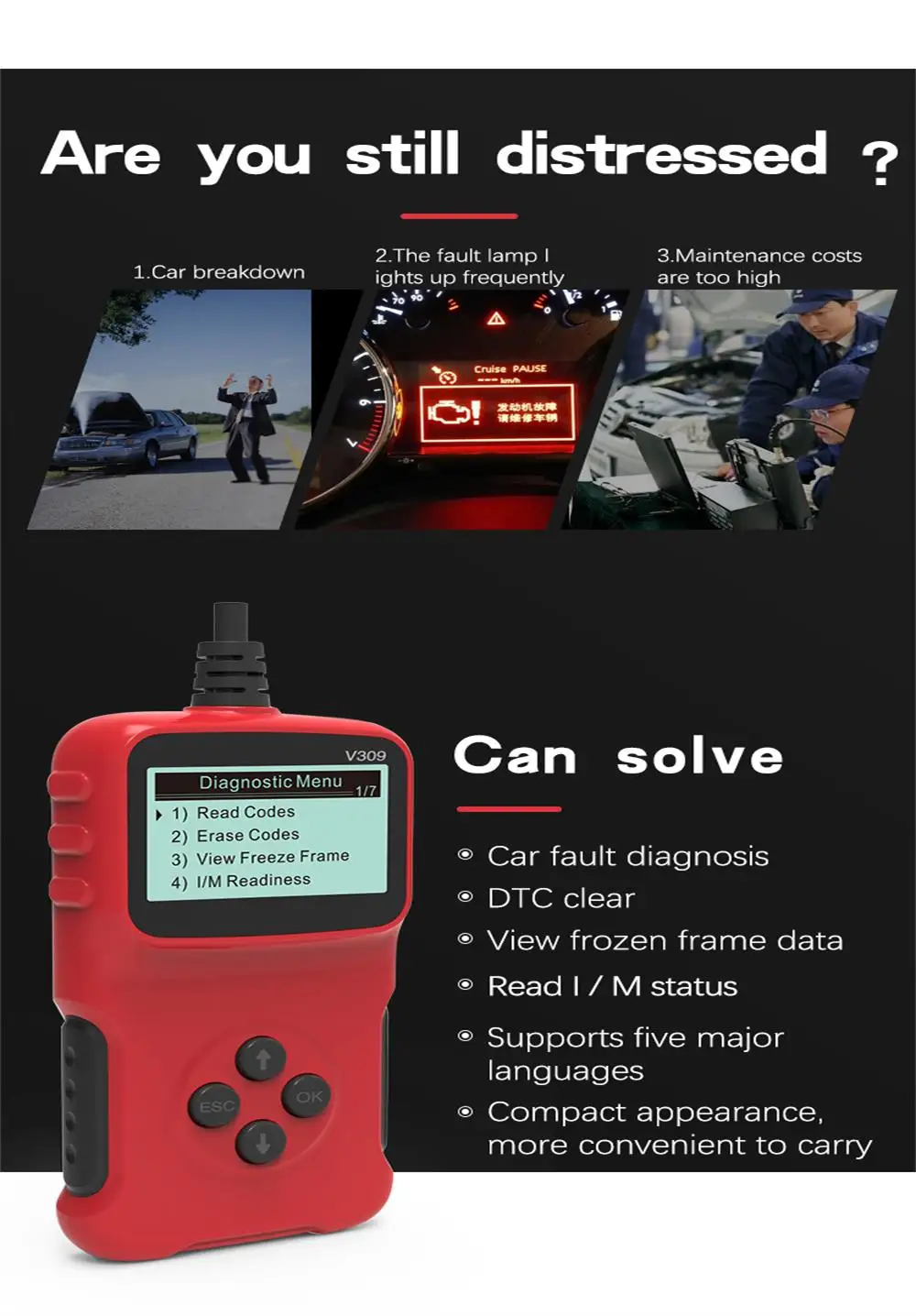 OBD Car Fault Detector Reading Code Card OBD2 Car Diagnostic Instrument Tool Code Reader