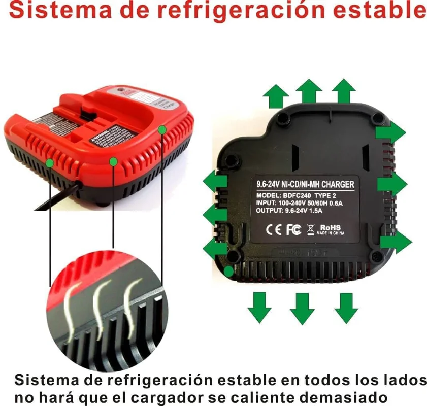 BDFC240 Fast Charger For Black&Decker 9.6V 12V 14.4V 18V 24V NiCD&NiMh Firestorm Battery