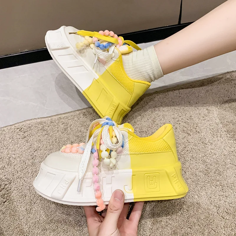 Designer Dad Shoes for Women Girls Lucky Platform Vulcanized Shoes Ladies Colorful Round Head Casual Female Lace Up Shoes