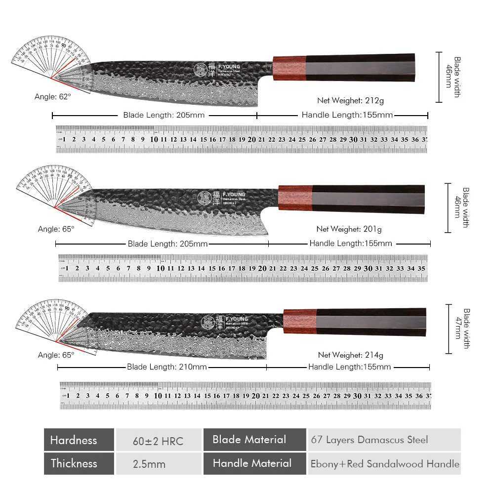 F.YOUNG Japanese Chef Knife Damascus Steel Professional Kitchen Knives Meat Slicing Sashimi Utility Hand Forged Cooking Utensils X2501251