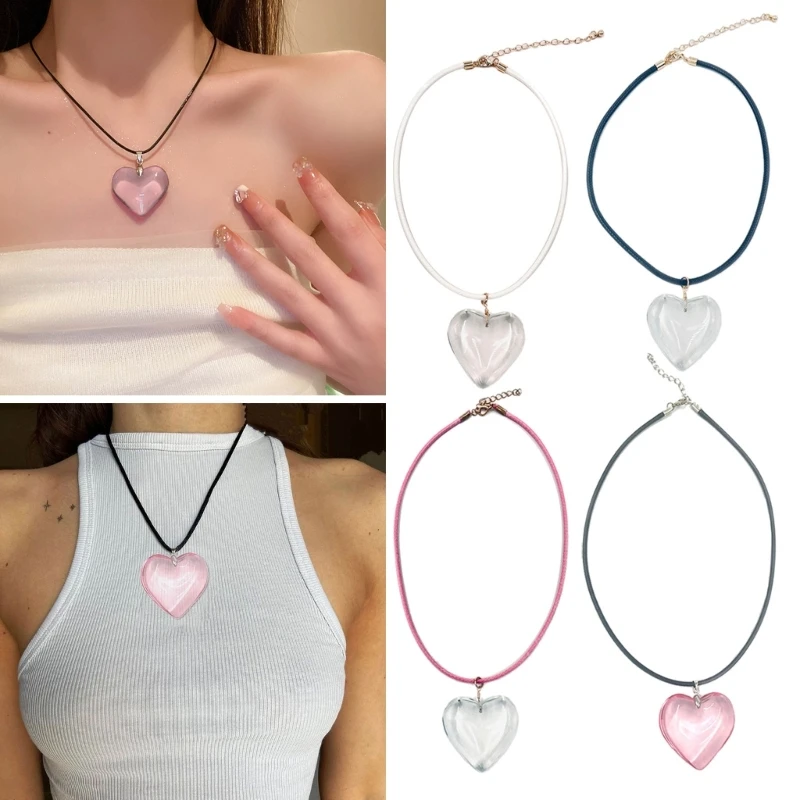 Women Necklace Heart Pendant Neckchain Acjustable Cord Choker Clavicle Chain Gift for Her Y2K Jewelry Accessory
