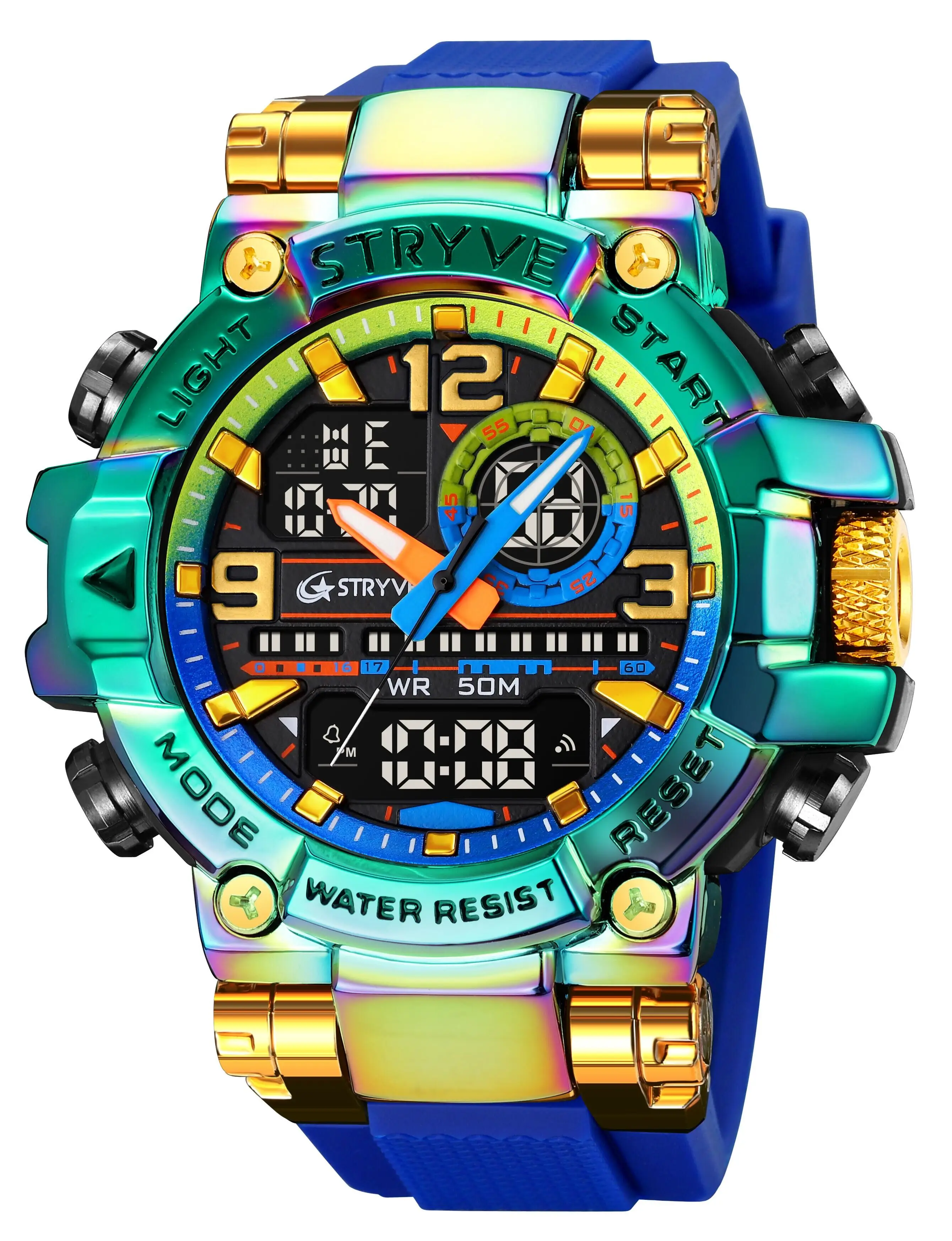 STRYVE Dual Display Men Watches Waterproof Sports Watch Military Man Alarm Stopwatch Quartz Wristwatch Male Digital Clock S8025