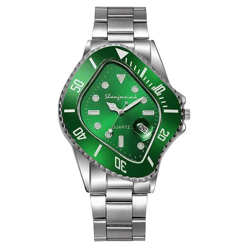 Watch for Men Irregular Twist Shaped Quartz Wristwatch Male Man Luxury Rhombic Green Calendar Wrist Watch Clock Reloj Hombre