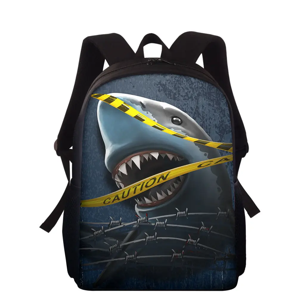 Shark 3D Printed Backpack for Primary Boys Girls Ocean Animal Bookbag Elementary School Kids Back Bag Black Backpack 16 Inches