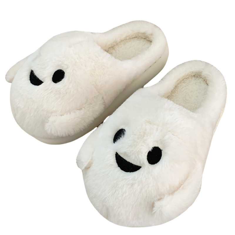 Cute little ghost Winter toe pack Warm cotton slippers Soft sole Slipper ladies indoor floor flat home couple non-slip shoes