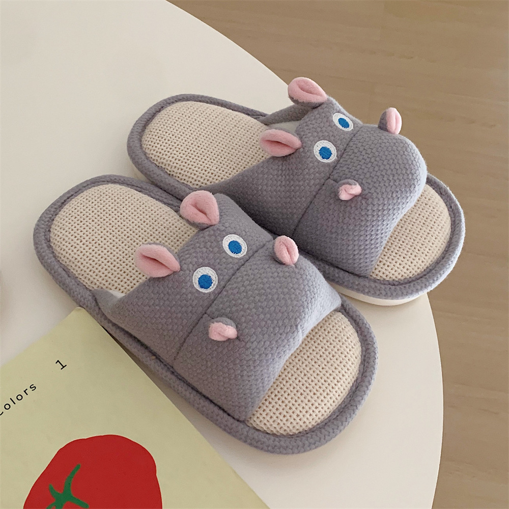 Casual fluffy slippers Ladies home flats Creative Cute Hippo linen girls Fashion Winter slippers House warm shoes