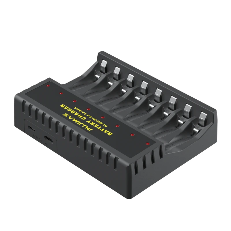 PUJIMAX 8-Slot Battery Charger LED Independent Show Charging Status for 1.2V AA/AAA Rechargeable Batteries with Micro USB Cable