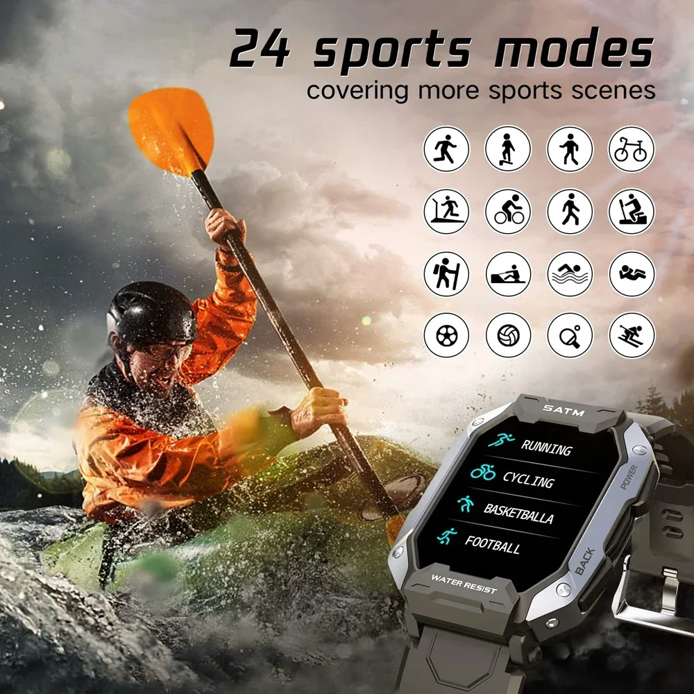 C20 Military Sports Smart Watch Men Ultra Army Outdoor IP68 5ATM Three-proof Waterproof Heart Rate Blood Oxygen Satm Smartwatch