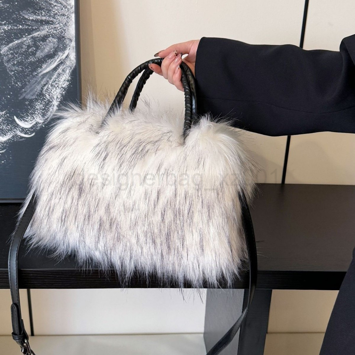Niki Duncks Tote Bagbag Classic Designer Fashion 10a Top Woman Handbagevening Bags New Womens Square Plush Imitation Fur Raccoon Hair Handbag Large Ca