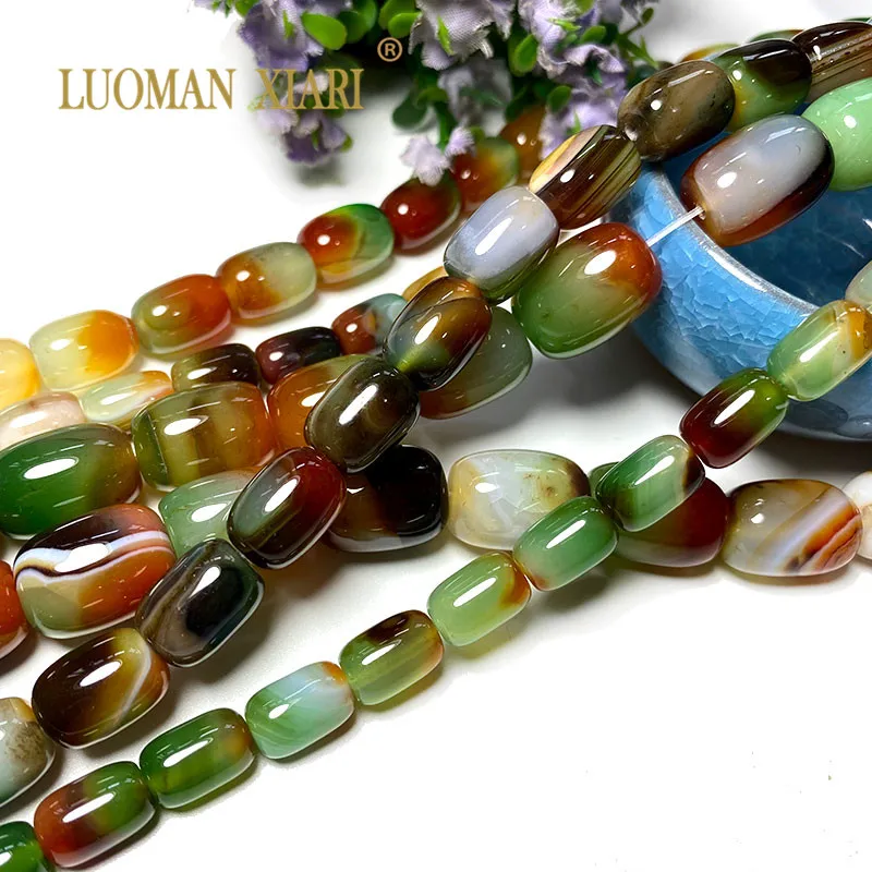 Wholesale 100% Natural Cylinder Peacock Agates Loose Stone Beads For Jewelry Making DIY Bracelet Necklace Accessories 15''