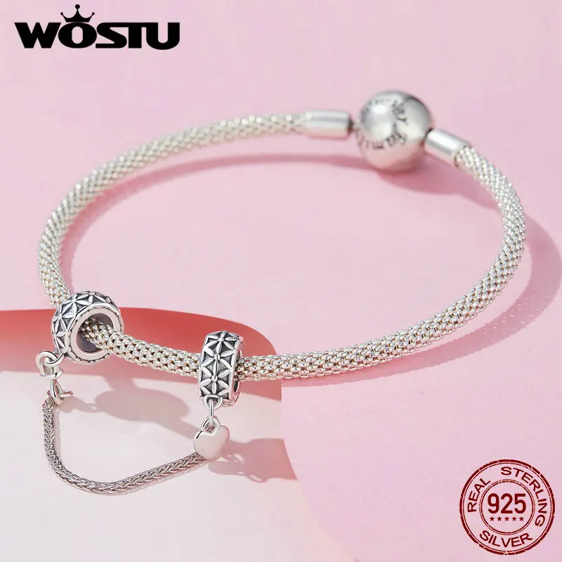 WOSTU 925 Sterling Silver Vintage Lucky Hand of Fatima Charms Blue CZ Cross Pendnat Evil Eye Bead Fit DIY Bracelet Necklace Gift