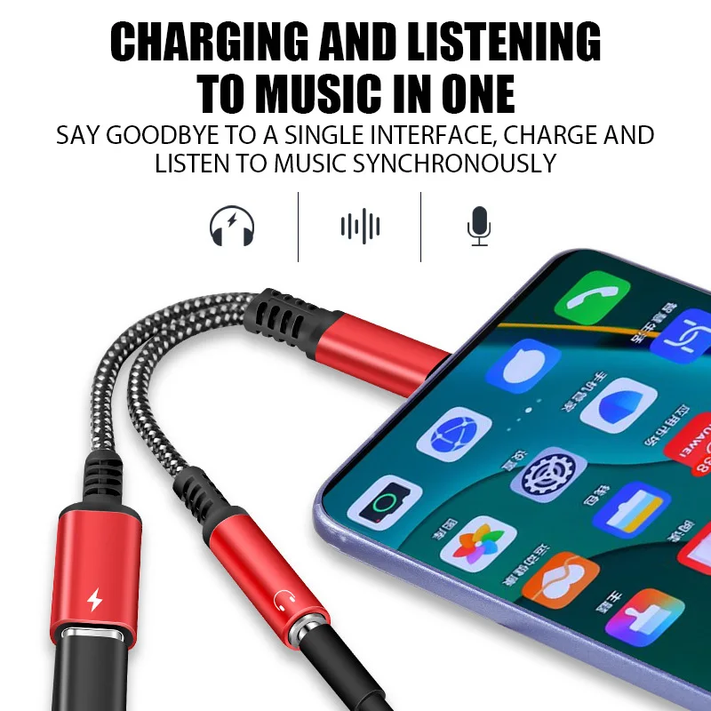 2 In 1 2025 USB Type C To 3.5mm Headphone Jack Adapter Type C Charge Audio Aux Adaptor for Ipad Pro Samsung S22 Note 20Huawei Xiaomi