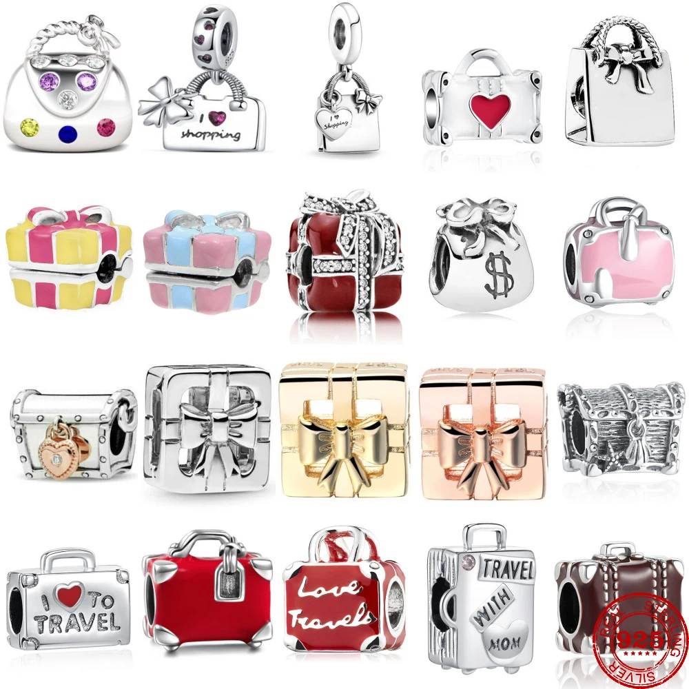 New 925 Sterling Silver Travel Bag Suitcase Chest Charms Bead Diy Fit Original Pandora Charms Bracelet Necklace Women Jewelry