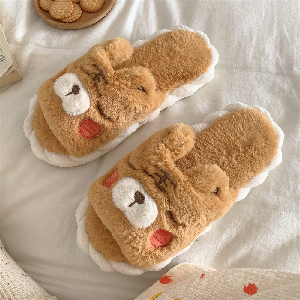 Slipper Fluffy slipper lady plush cute wind tiger winter sweet home fashion girl home casual fashion platform shoes indoor cotton slippers