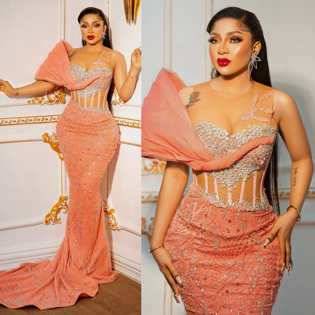 2025 Plus Size Aso Ebi Prom Dresses Promdress Illusion Mermaid Evening Crystals Beaded Lace Birthday Party Dress Second Reception Gowns for Black Girl