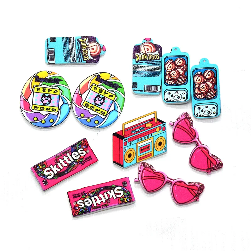 10pcs Acrylic Pink Sunglasses Pets Toys Game Charms Funny Bubble Gum Snack Pendant For Earring Keychain Diy Jewelry Make